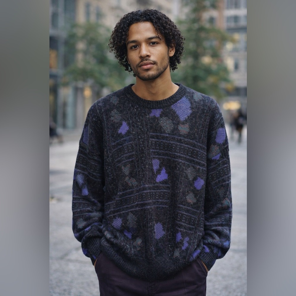 Michael Gerald Black Print Sweater XL Eclectic Grandpa Retro Revival Streetwear